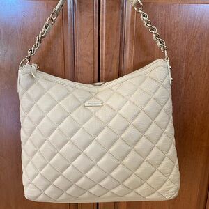 kate spade Quilted Cream Leather Shoulder Bag with Gold Chain